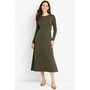 Talbots Pure Merino Wool Blend Sweater Dress Stretch Long Sleeve Midi Sz M Green